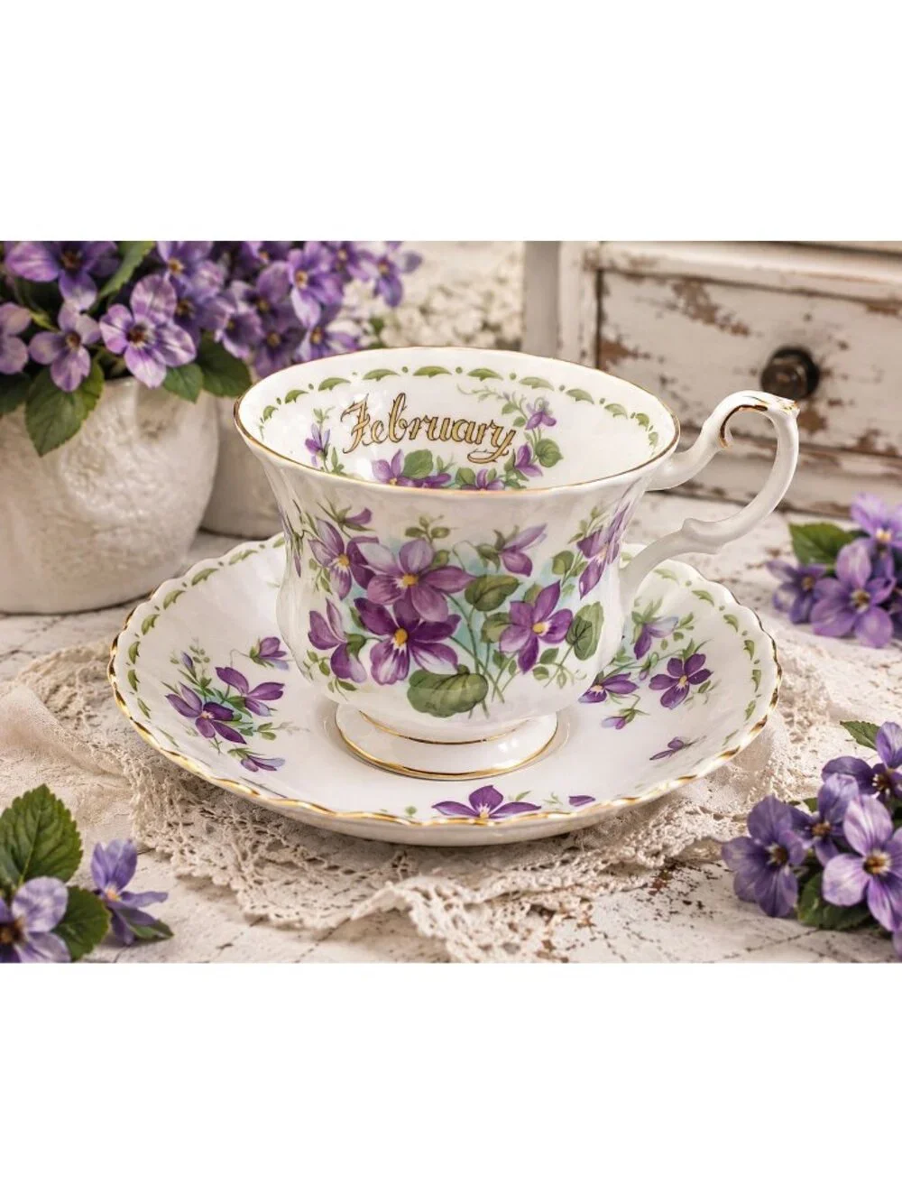 Royal Albert February Cup Saucer 1961 Birthday Flower Bone China England Vtg